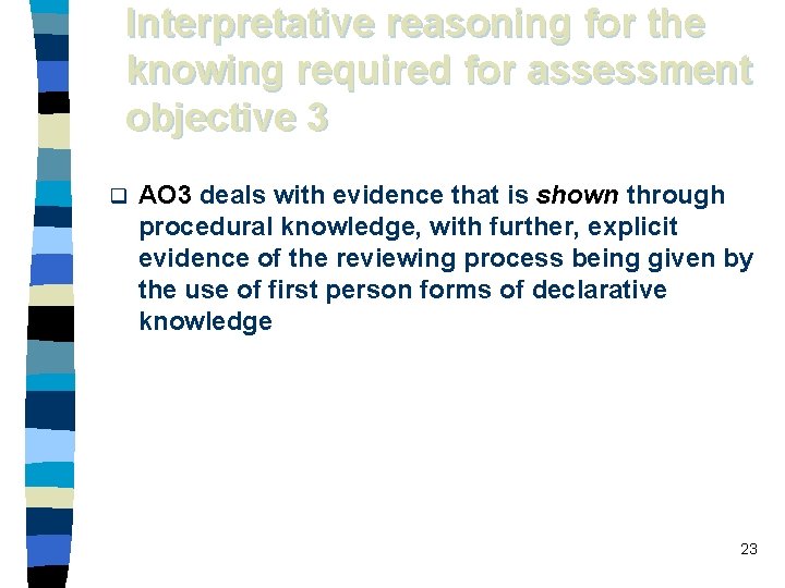 Interpretative reasoning for the knowing required for assessment objective 3 q AO 3 deals