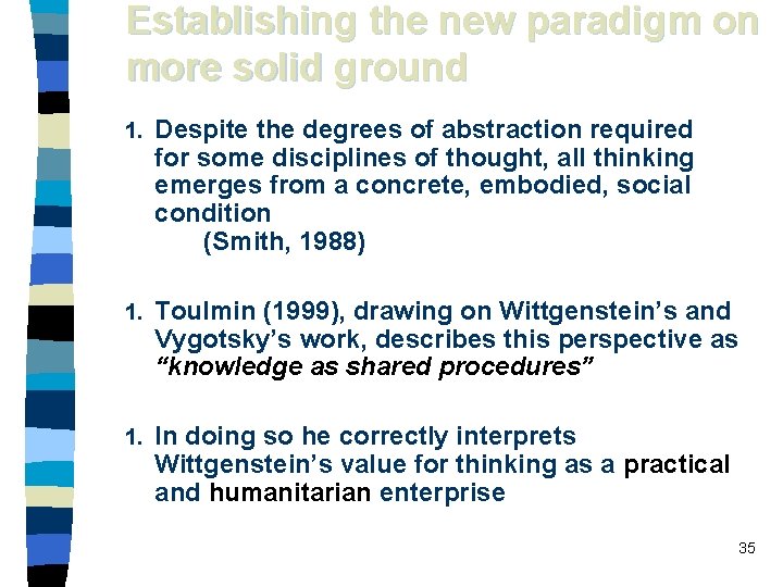 Establishing the new paradigm on more solid ground 1. Despite the degrees of abstraction