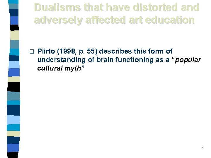 Dualisms that have distorted and adversely affected art education q Piirto (1998, p. 55)