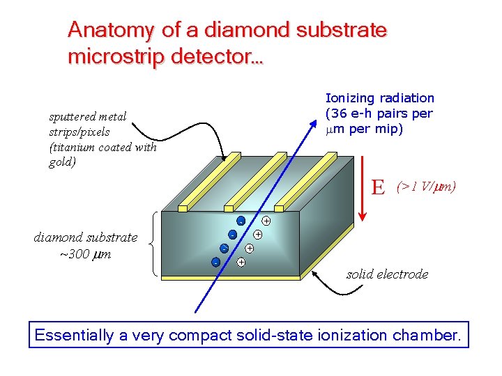 Anatomy of a diamond substrate microstrip detector… Ionizing radiation (36 e-h pairs per mm