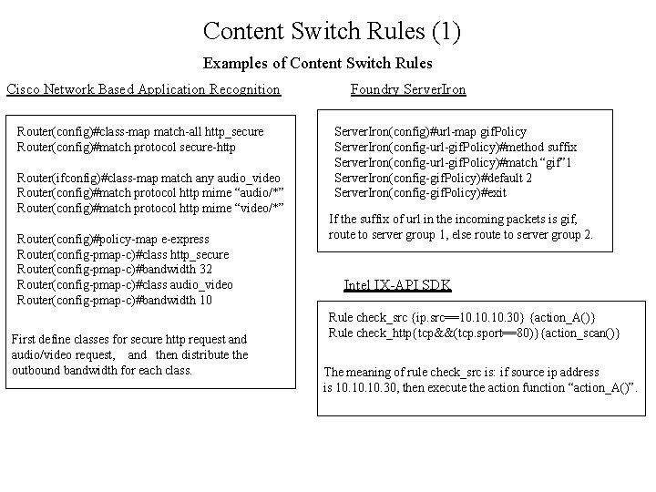 Content Switch Rules (1) Examples of Content Switch Rules Cisco Network Based Application Recognition