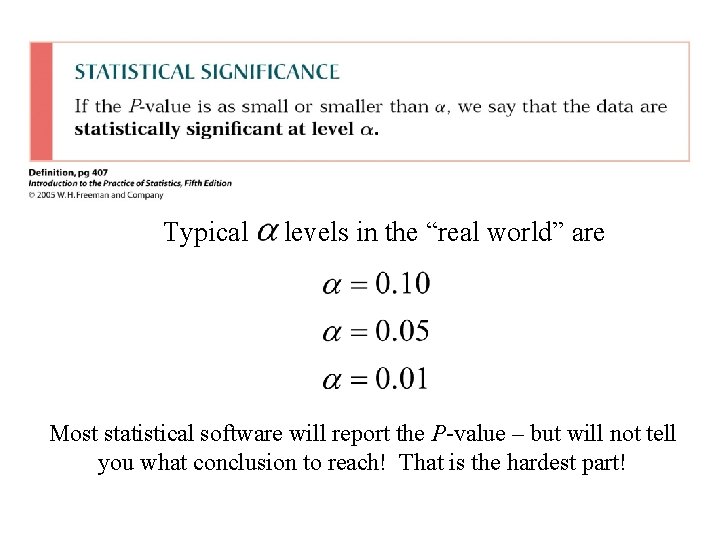 Typical levels in the “real world” are Most statistical software will report the P-value