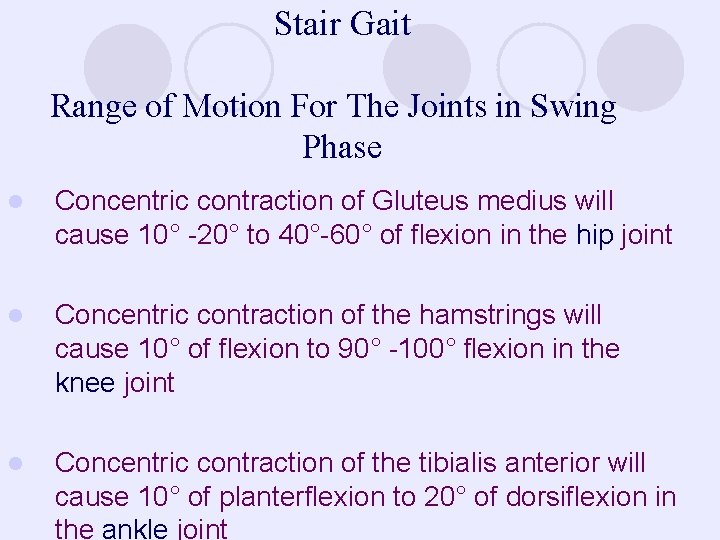 Stair Gait Range of Motion For The Joints in Swing Phase l Concentric contraction