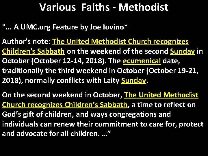 Various Faiths - Methodist ". . . A UMC. org Feature by Joe Iovino*