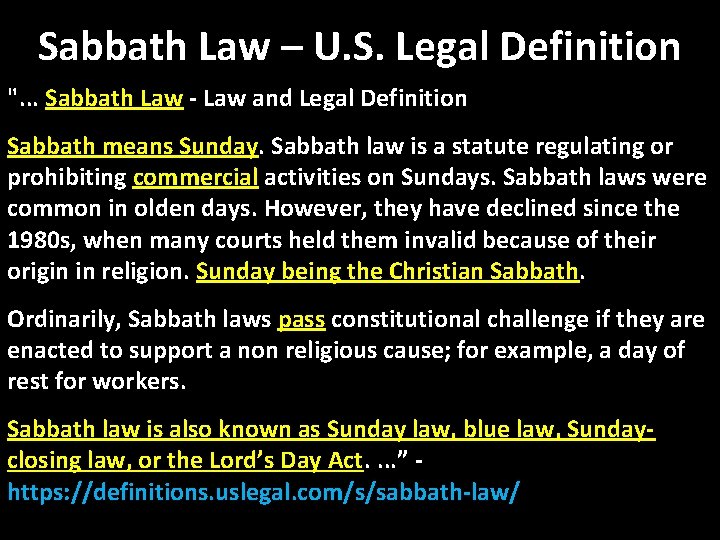 Sabbath Law – U. S. Legal Definition ". . . Sabbath Law - Law