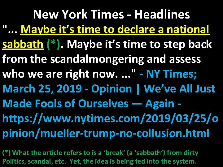 New York Times - Headlines ". . . Maybe it’s time to declare a