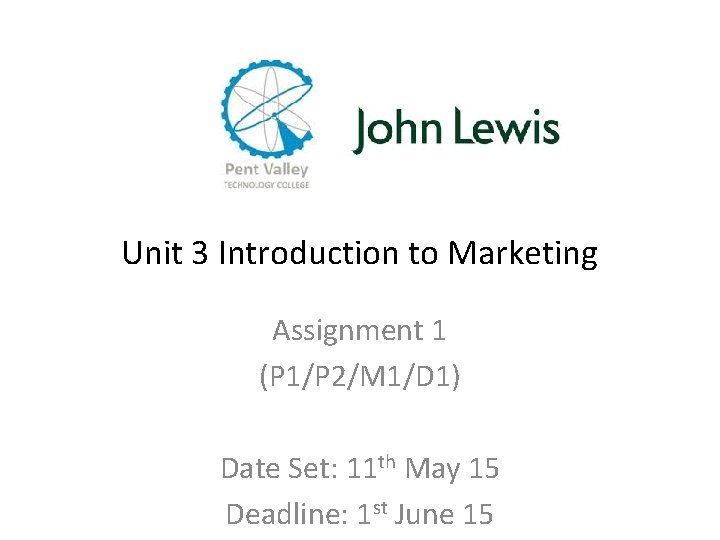 Unit 3 Introduction to Marketing Assignment 1 (P 1/P 2/M 1/D 1) Date Set: Unit 3 Introduction to Marketing Assignment 1 (P 1/P 2/M 1/D 1) Date Set: