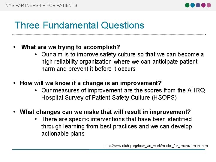 NYS PARTNERSHIP FOR PATIENTS Three Fundamental Questions • What are we trying to accomplish?