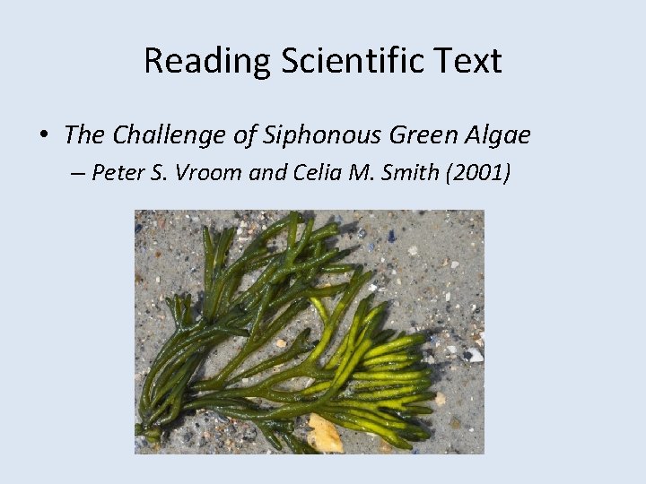 Reading Scientific Text • The Challenge of Siphonous Green Algae – Peter S. Vroom