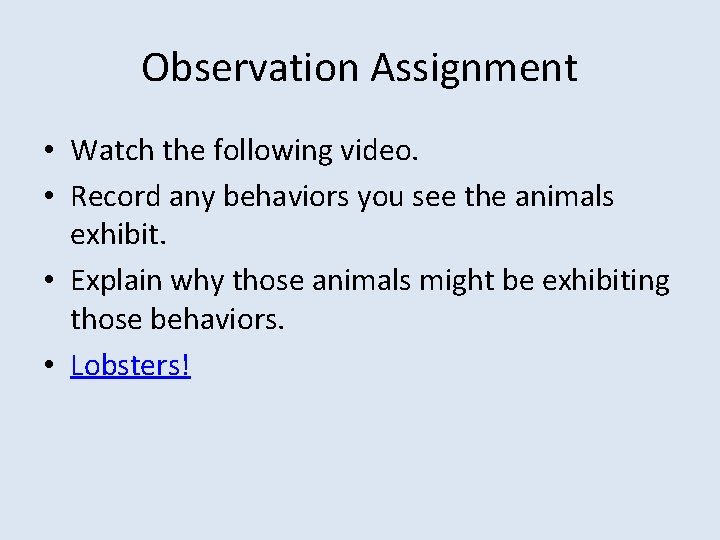 Observation Assignment • Watch the following video. • Record any behaviors you see the