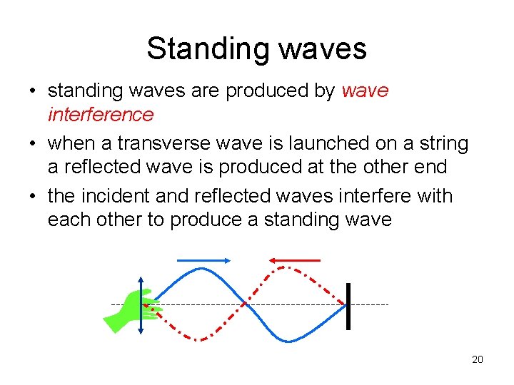 Standing waves • standing waves are produced by wave interference • when a transverse