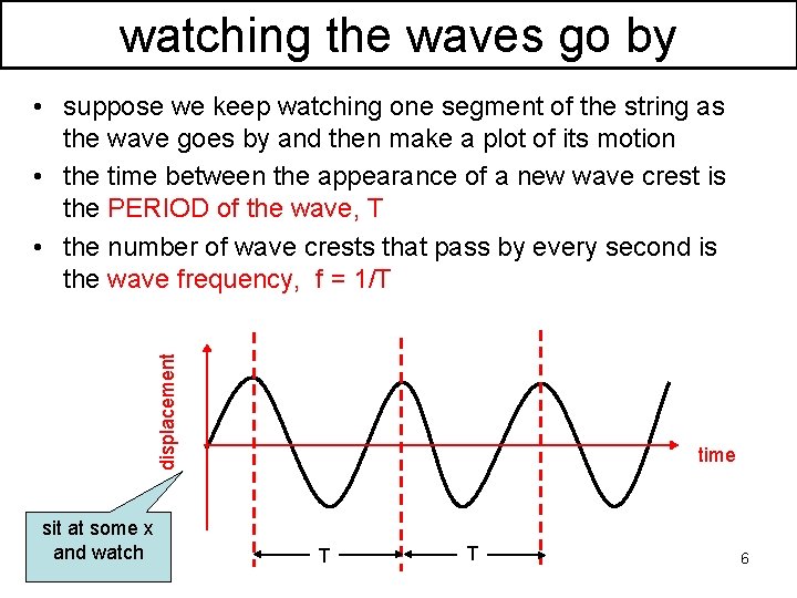 watching the waves go by displacement • suppose we keep watching one segment of