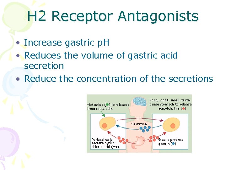 H 2 Receptor Antagonists • Increase gastric p. H • Reduces the volume of