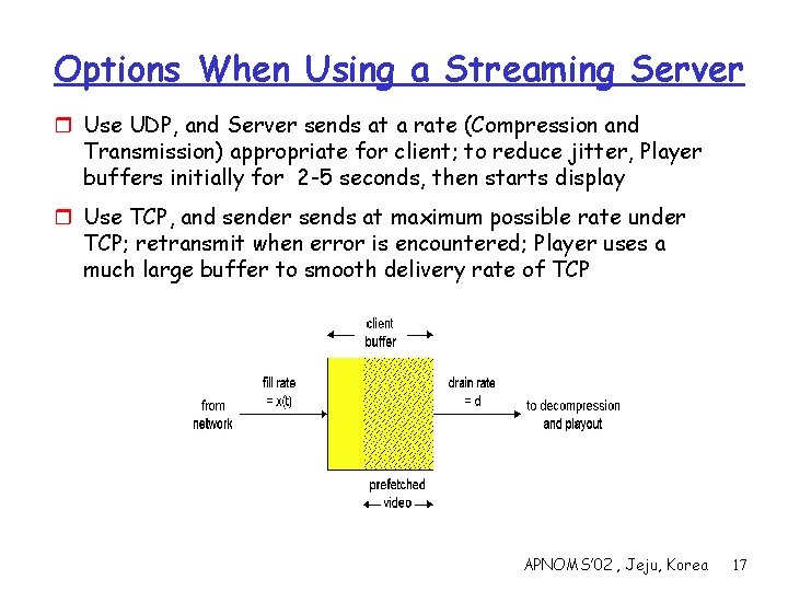 Options When Using a Streaming Server r Use UDP, and Server sends at a