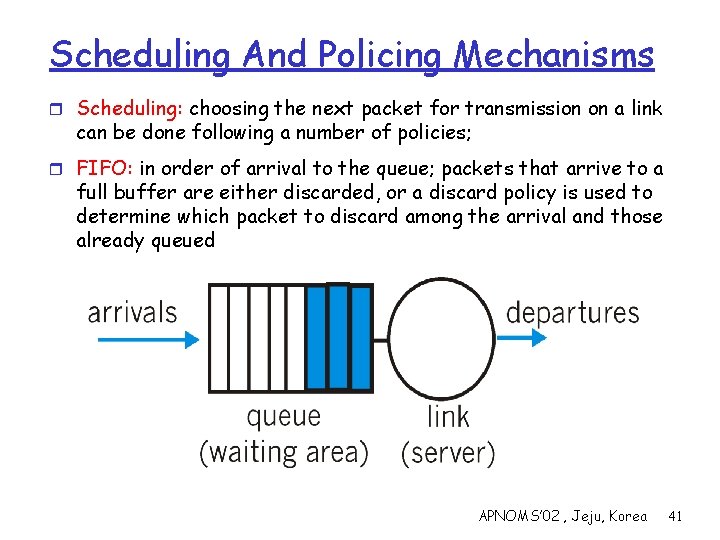 Scheduling And Policing Mechanisms r Scheduling: choosing the next packet for transmission on a