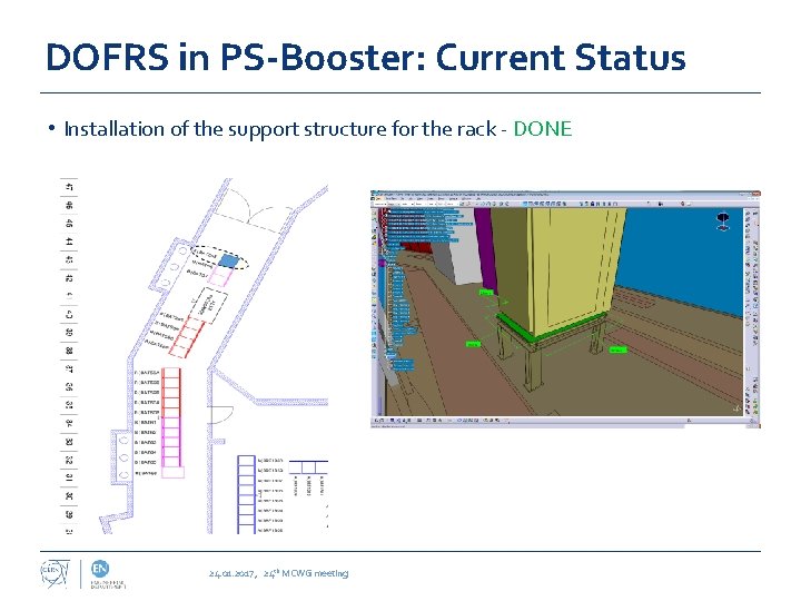 DOFRS in PS-Booster: Current Status • Installation of the support structure for the rack