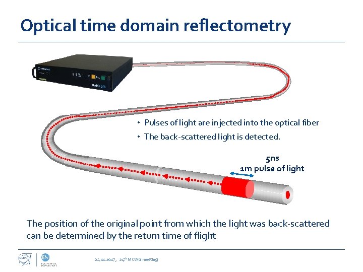 Optical time domain reflectometry • Pulses of light are injected into the optical fiber