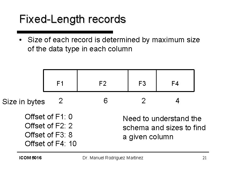 Fixed-Length records • Size of each record is determined by maximum size of the