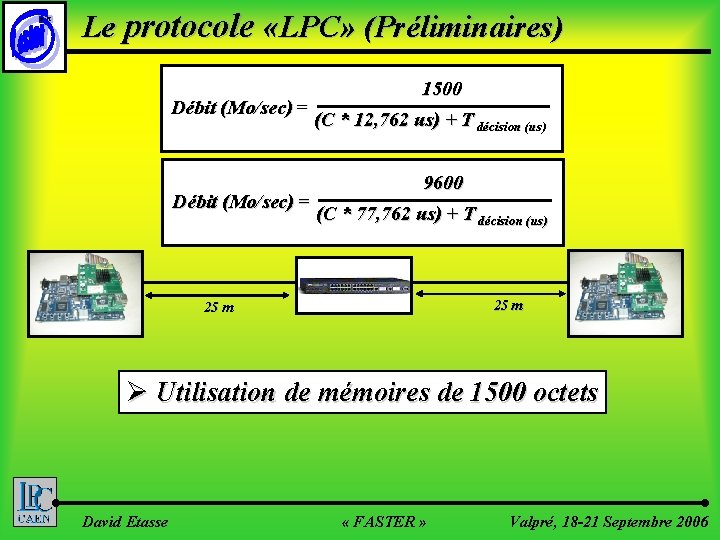 ©LPC Le protocole «LPC» (Préliminaires) Débit (Mo/sec) = 1500 (C * 12, 762 us)