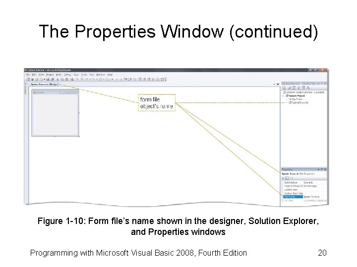 The Properties Window (continued) Figure 1 -10: Form file’s name shown in the designer,