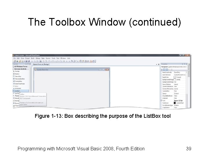 The Toolbox Window (continued) Figure 1 -13: Box describing the purpose of the List.