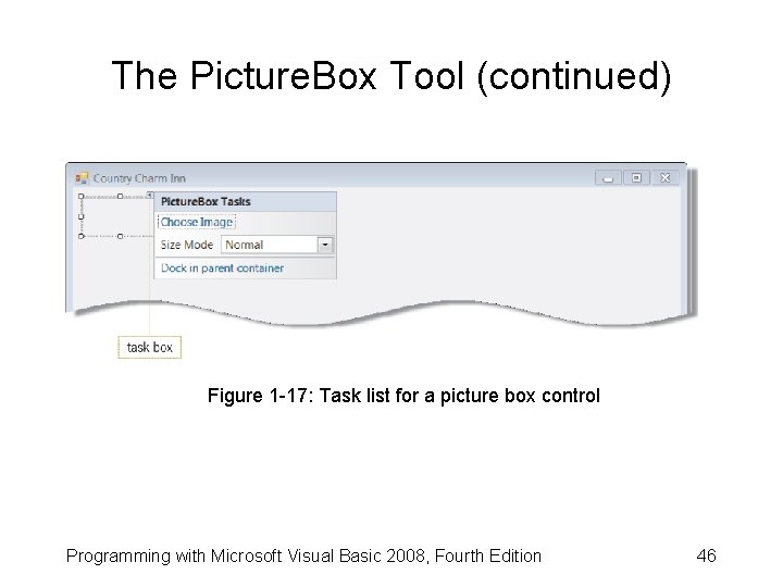 The Picture. Box Tool (continued) Figure 1 -17: Task list for a picture box