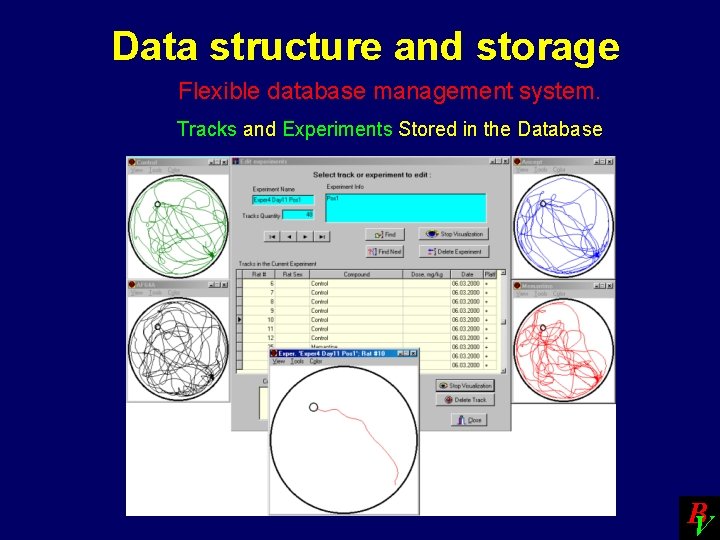 Data structure and storage Flexible database management system. Tracks and Experiments Stored in the