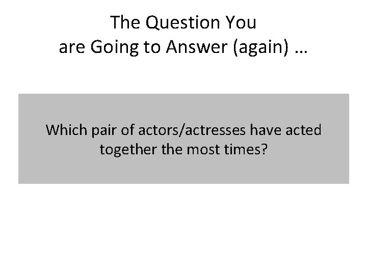 The Question You are Going to Answer (again) … Which pair of actors/actresses have