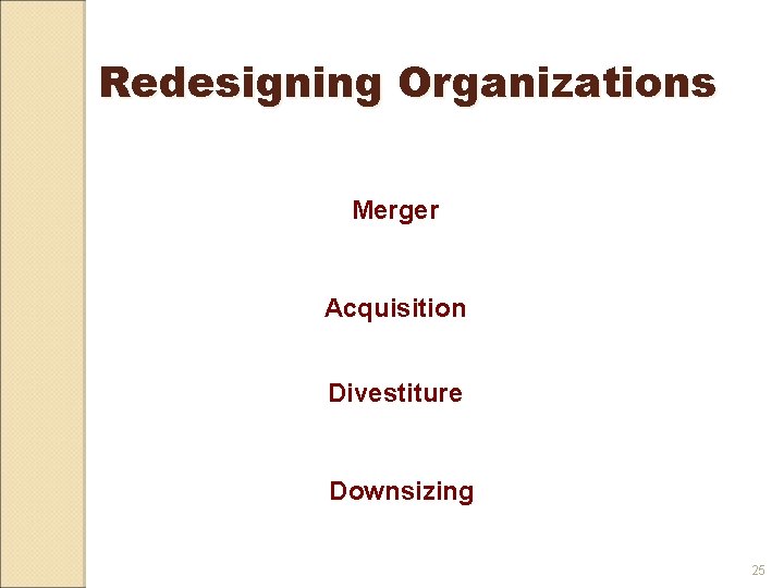 Redesigning Organizations Merger Acquisition Divestiture Downsizing 25 