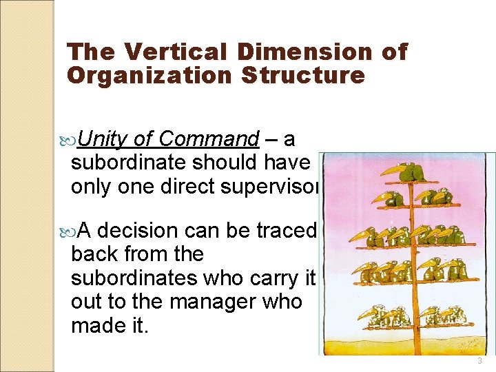 The Vertical Dimension of Organization Structure Unity of Command – a subordinate should have