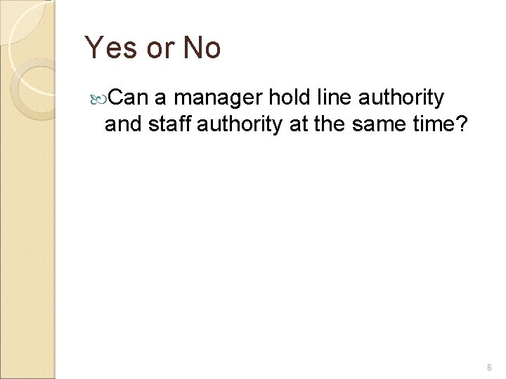 Yes or No Can a manager hold line authority and staff authority at the