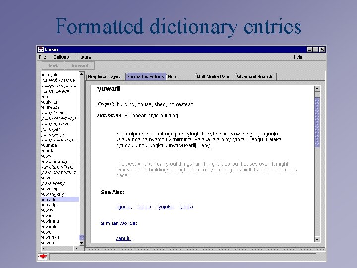 Formatted dictionary entries 