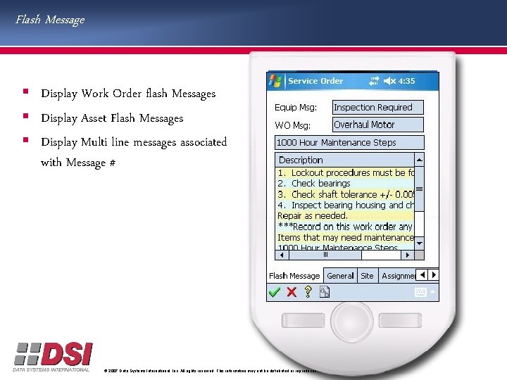 Flash Message § Display Work Order flash Messages § Display Asset Flash Messages §