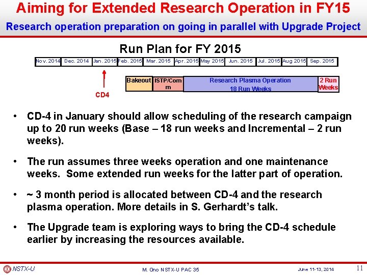 Aiming for Extended Research Operation in FY 15 Research operation preparation on going in