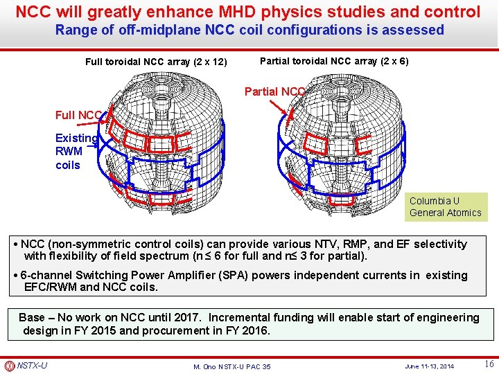 NCC will greatly enhance MHD physics studies and control Range of off-midplane NCC coil