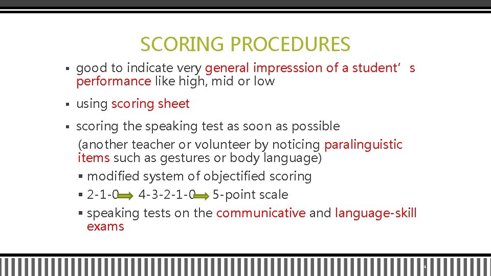 SCORING PROCEDURES § good to indicate very general impresssion of a student’s performance like