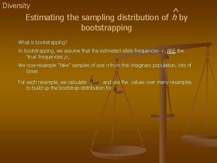 Diversity ^ Estimating the sampling distribution of h by bootstrapping What is bootstrapping? In