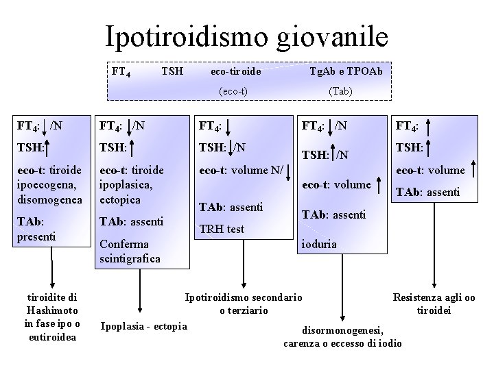 Ipotiroidismo giovanile FT 4 TSH eco-tiroide Tg. Ab e TPOAb (eco-t) (Tab) FT 4: