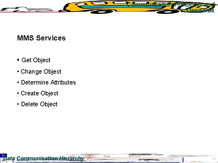Communication Protocols and Standards MMS Services • Get Object • Change Object • Determine