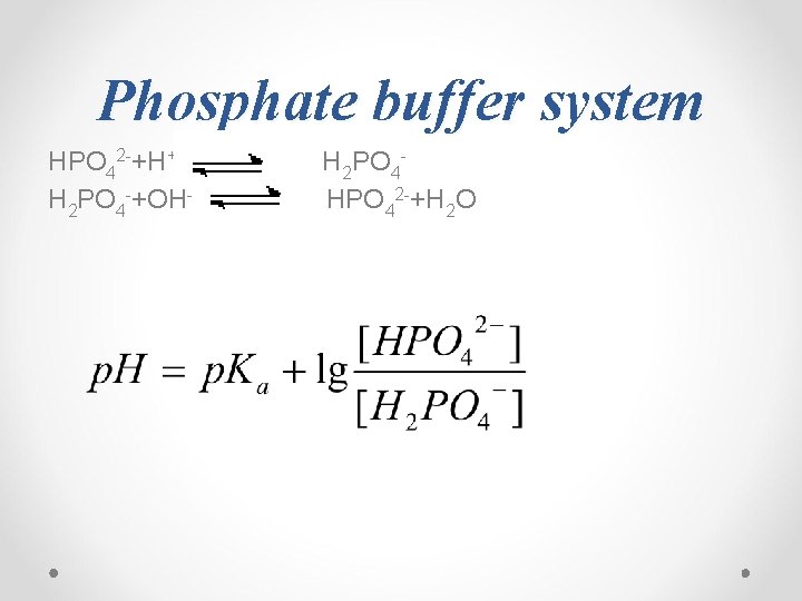 Phosphate buffer system HPO 42 -+H+ H 2 PO 4 -+OH- HPO 42 -+H