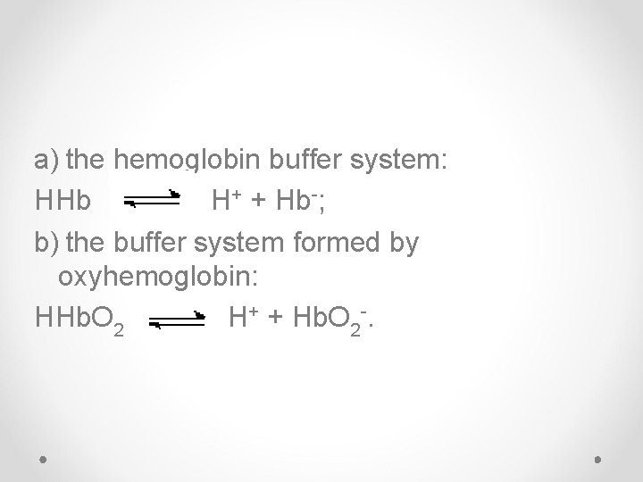 a) the hemoglobin buffer system: HHb H+ + Hb-; b) the buffer system formed