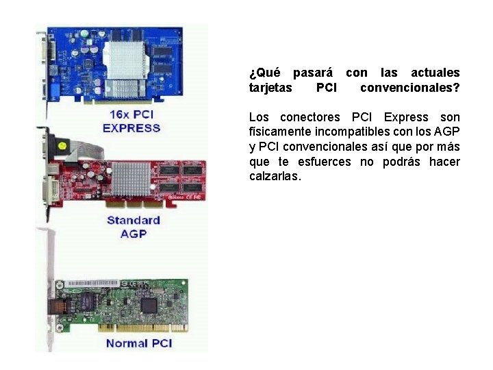 ¿Qué pasará con las actuales tarjetas PCI convencionales? Los conectores PCI Express son físicamente