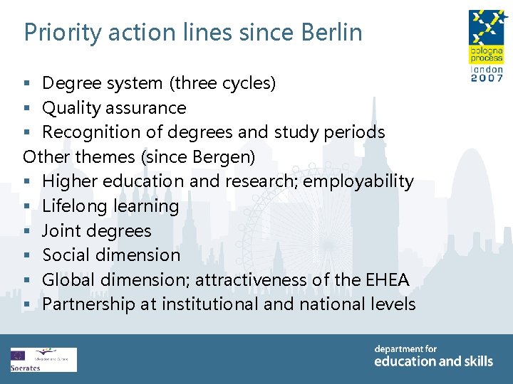 Priority action lines since Berlin § Degree system (three cycles) § Quality assurance §