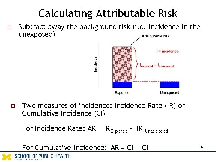 Calculating Attributable Risk o o Subtract away the background risk (i. e. incidence in