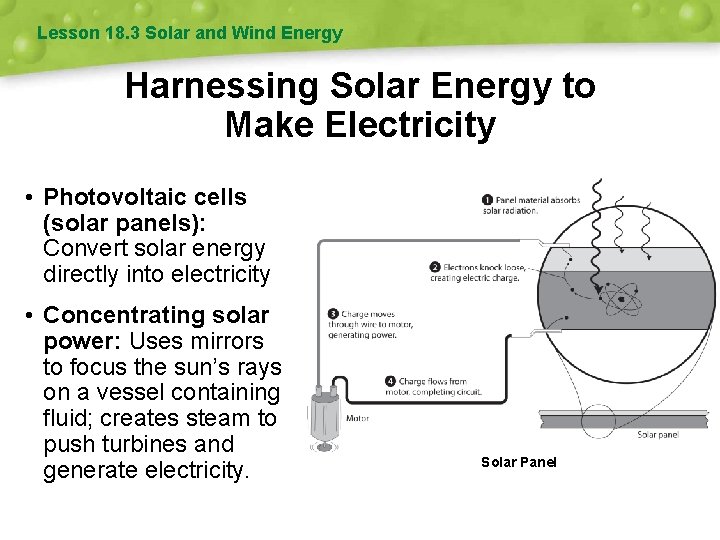 Lesson 18. 3 Solar and Wind Energy Harnessing Solar Energy to Make Electricity •