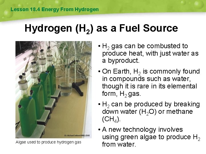 Lesson 18. 4 Energy From Hydrogen (H 2) as a Fuel Source • H