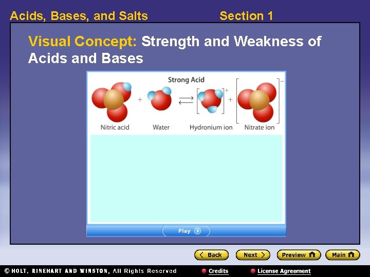 Acids, Bases, and Salts Section 1 Visual Concept: Strength and Weakness of Acids and