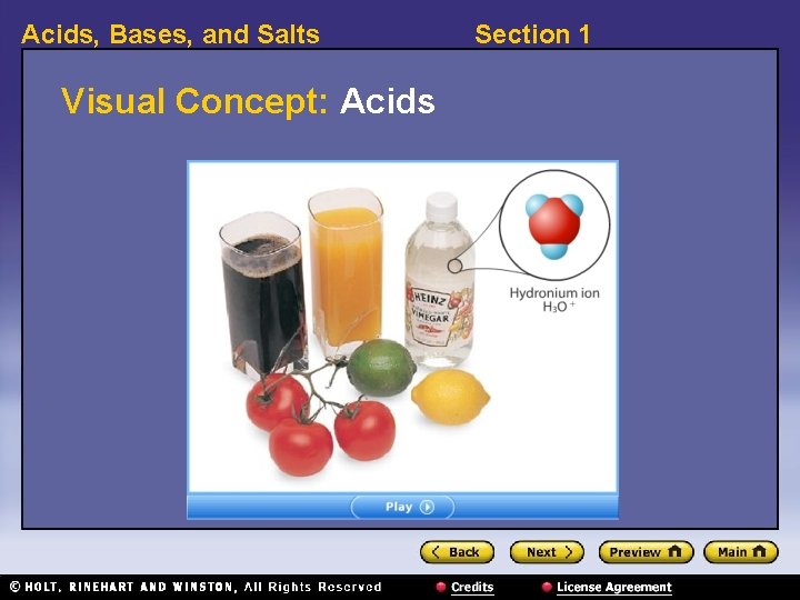 Acids, Bases, and Salts Visual Concept: Acids Section 1 
