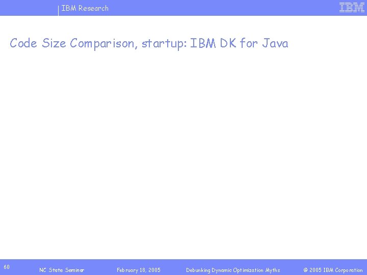 IBM Research Code Size Comparison, startup: IBM DK for Java 60 NC State Seminar