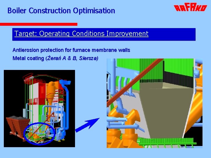 Boiler Construction Optimisation Target: Operating Conditions Improvement Antierosion protection for furnace membrane walls Metal